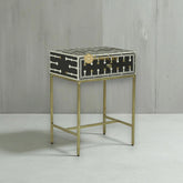 Bone Inlay Brass Dotted Bedside Table Black | Bone Inlay Brass Dotted Nightstand Table Black